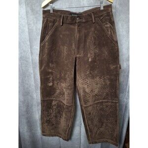 Koman Velour Carpenter Pants Men 36 Wide Leg Chocolate Brown Baggy Relax Fit Y2K